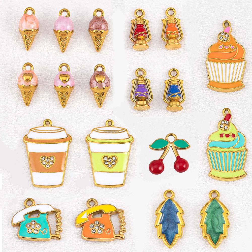 Candle Shop - 2pcs Cute Stainless Steel Charms Enamel